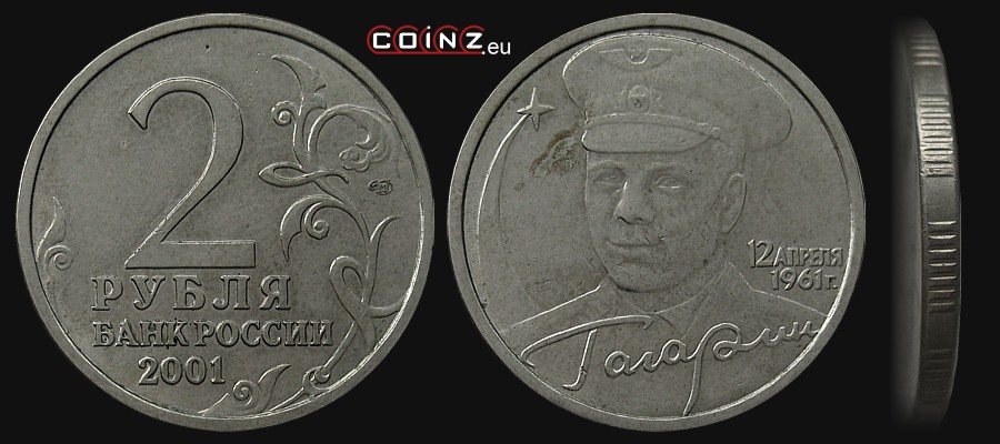 2 ruble 2001 Jurij Gagarin - monety Rosji