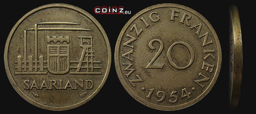 20 Franken 1954 - Saar coins