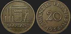 Coins of Saar (French) - 20 Franken 1954