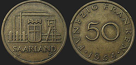 Coins of Saar (French) - 50 Franken 1954