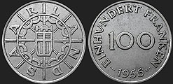 Coins of Saar (French) - 100 Franken 1955