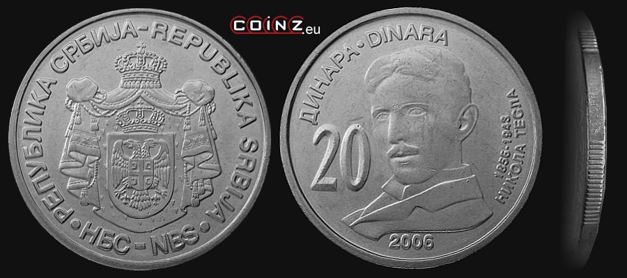 20 dinarów 2006 Nikola Tesla - monety Serbii