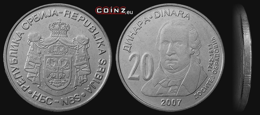 20 dinarów 2007 Dositej Obradović - monety Serbii