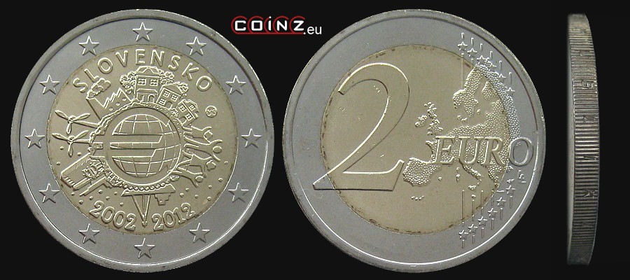 2 euro 2012 - 10 Lat Euro w Obiegu - monety Słowacji