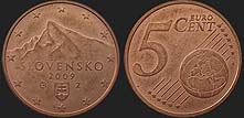 Monety Słowacji - 5 euro centów od 2009
