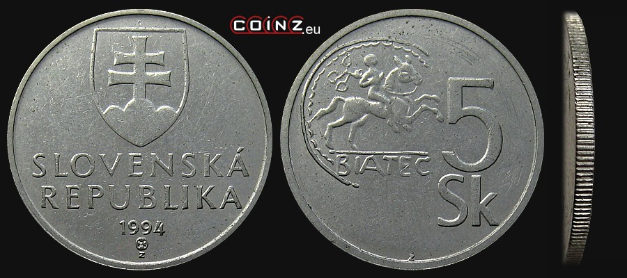 5 koron 1993-2008 - monety Słowacji