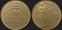 Monety Słowacji - 1 korona 1993-2008
