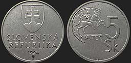Monety Słowacji - 5 koron 1993-2008