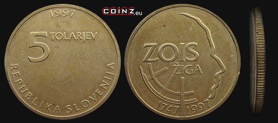 5 tolarów 1997 Žiga Zois - monety Słowenii