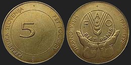 Monety Słowenii - 5 tolarów 1995 - 50 Lat FAO