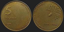 Monety Słowenii - 5 tolarów 1996 - 5 Lat Niepodległości
