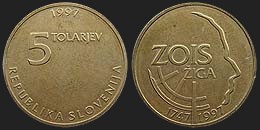 Monety Słowenii - 5 tolarów 1997 - Žiga Zois