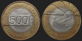 Monety Słowenii - 500 tolarów 2002 - Mundial Korea-Japonia