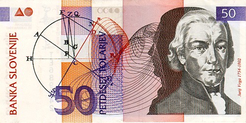 Jurij Vega na banknocie 50 słoweńskich tolarów