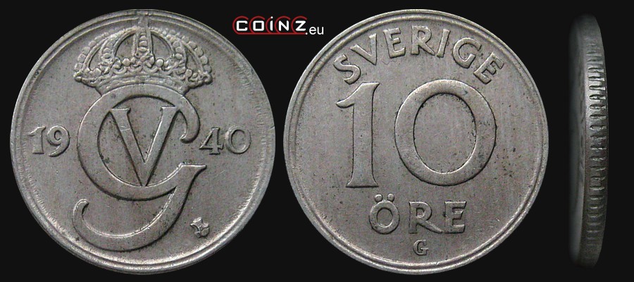 10 ore 1920-1947 - monety Szwecji