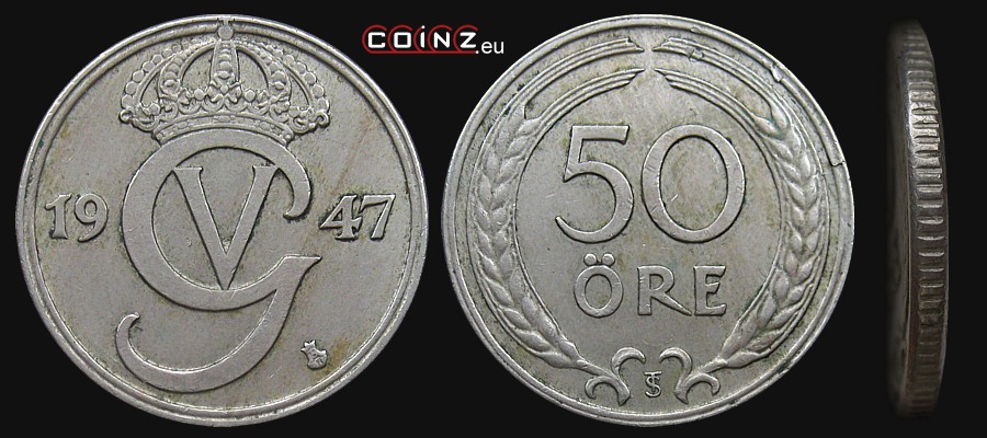 50 ore 1920-1947 - monety Szwecji