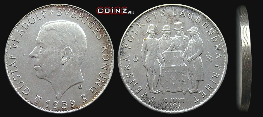 5 koron 1959 150 Lat Konstytucji - monety Szwecji