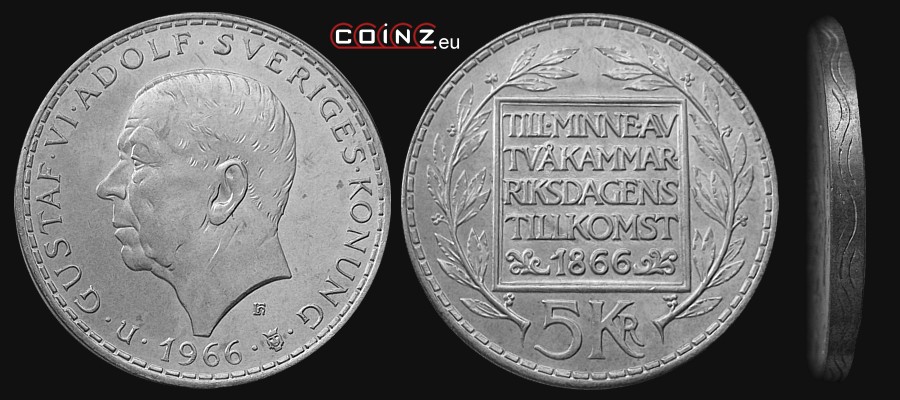 5 koron 1966 100 Lat Parlamentu Dwuizbowego - monety Szwecji