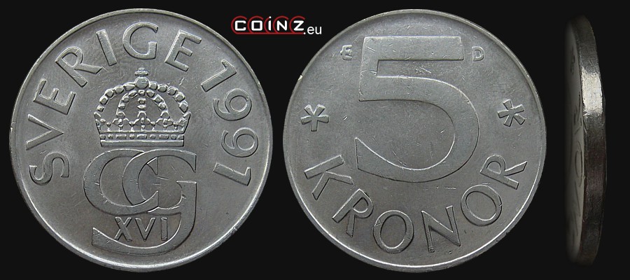 5 koron od 1976 - monety Szwecji