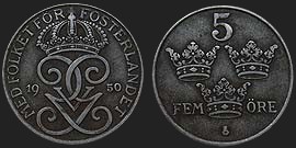 Monety Szwecji - 5 ore 1942-1950