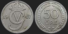 Monety Szwecji - 50 ore 1920-1947