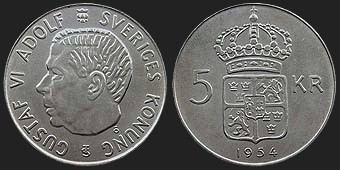 Monety Szwecji - 5 koron 1954-1971