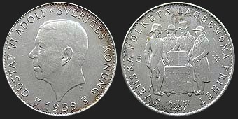 Monety Szwecji - 5 koron 1959 150 Lat Konstytucji
