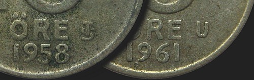 Inicjały dyrektorów mennicy na monetach 10 ore 1952-1962