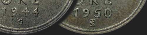Inicjały dyrektorów mennicy na monetach 25 ore 1943-1950