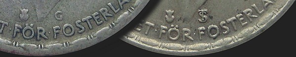 Inicjały dyrektorów mennicy na monetach 1 korona 1942-1950