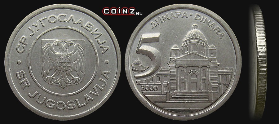 5 dinarów 2000-2002 - monety Jugosławii