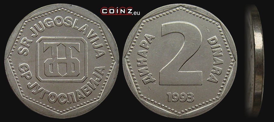 2 dinary 1993 - monety Jugosławii