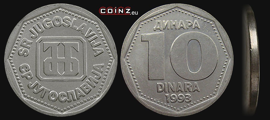 10 dinarów 1993 - monety Jugosławii