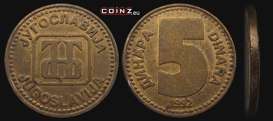 5 dinarów 1992 - monety Jugosławii