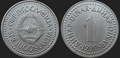 Monety Jugosławii - 1 dinar 1990-1991