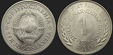Monety Jugosławii - 1 dinar 1976 FAO