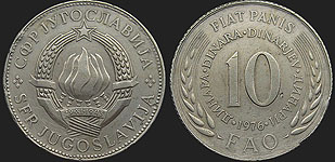 Monety Jugosławii - 10 dinarów 1976 FAO
