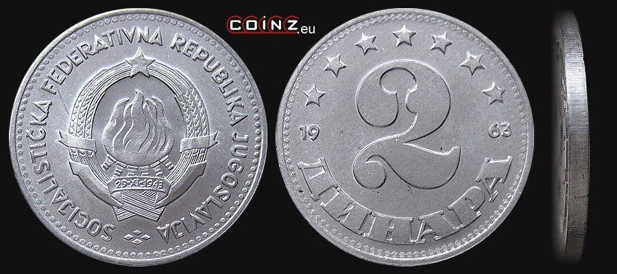2 dinary 1963 - monety Jugosławii