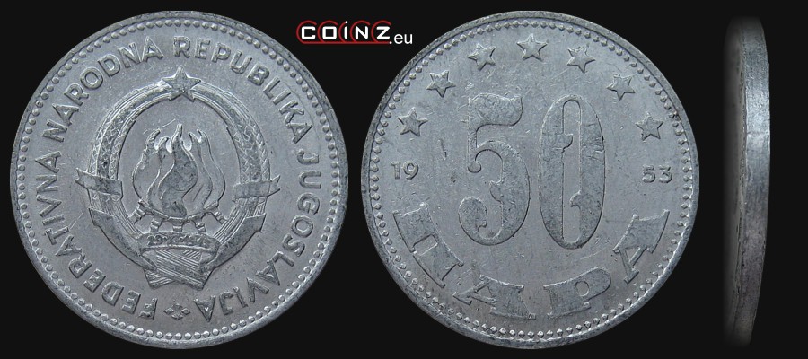 50 para 1953 - monety Jugosławii