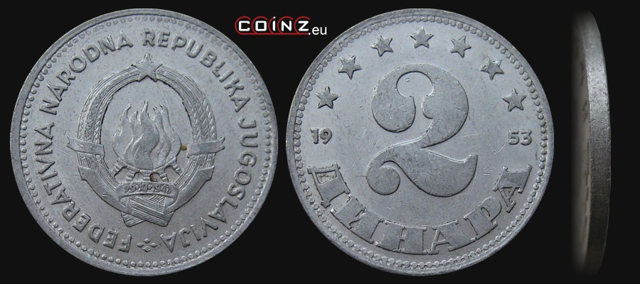 2 dinary 1953 - monety Jugosławii