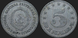 Monety Jugosławii - 5 dinarów 1953