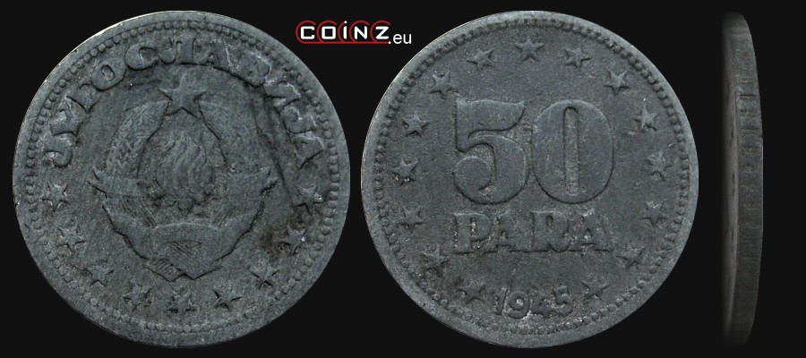 50 para 1945 - monety Jugosławii