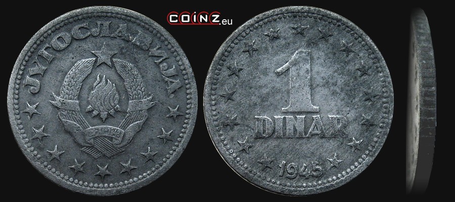 1 dinar 1945 - monety Jugosławii