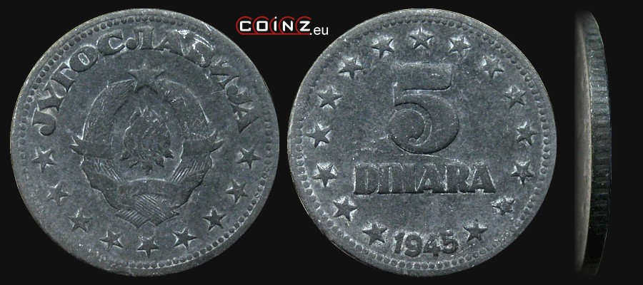 5 dinarów 1945 - monety Jugosławii