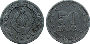 Monety Jugosławii - 50 para 1945