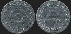 Monety Jugosławii - 5 dinary 1945